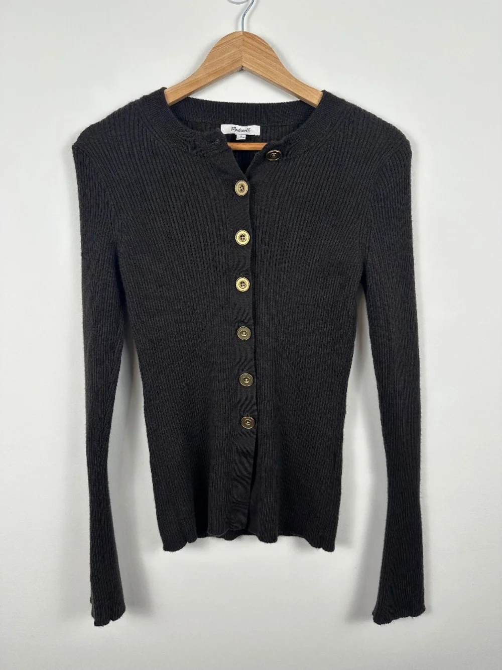 Madewell Merino Wool Ribbed Fitted Cardigan Brown Size M